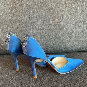 Stuart Weitzman vintage heels royal blue  silk  8,5 rhinestones elegant 90s